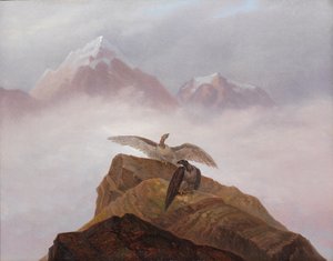 アルプスの世界からの想像力。高山の角に巣を作っているワシ 作： Carl Gustav Carus